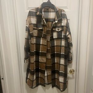 SHEIN Plaid Utility Jacket - Brown, Black, White